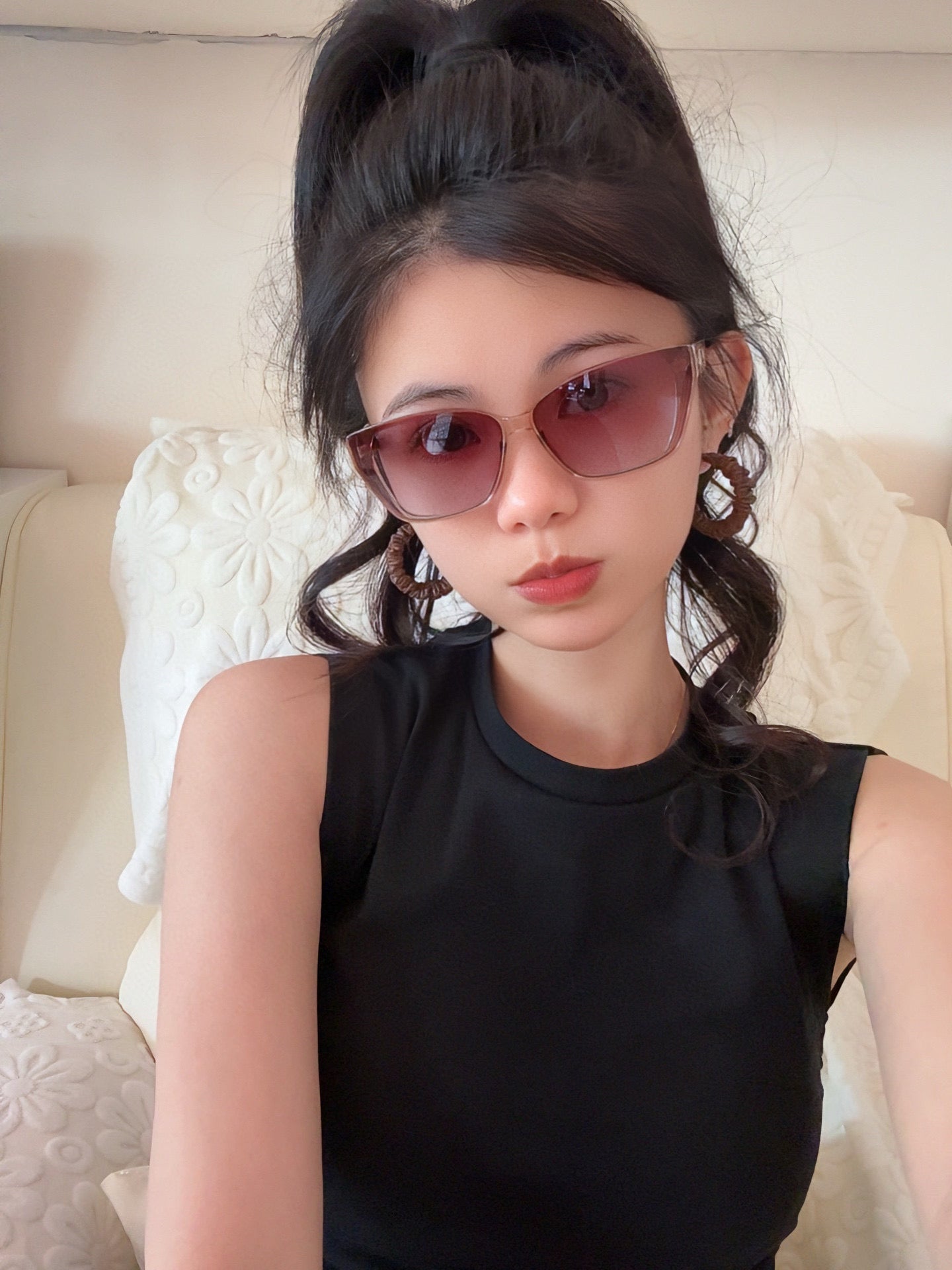 CAT EYE SUNGLASSES L0552 IN ACETATE - Black