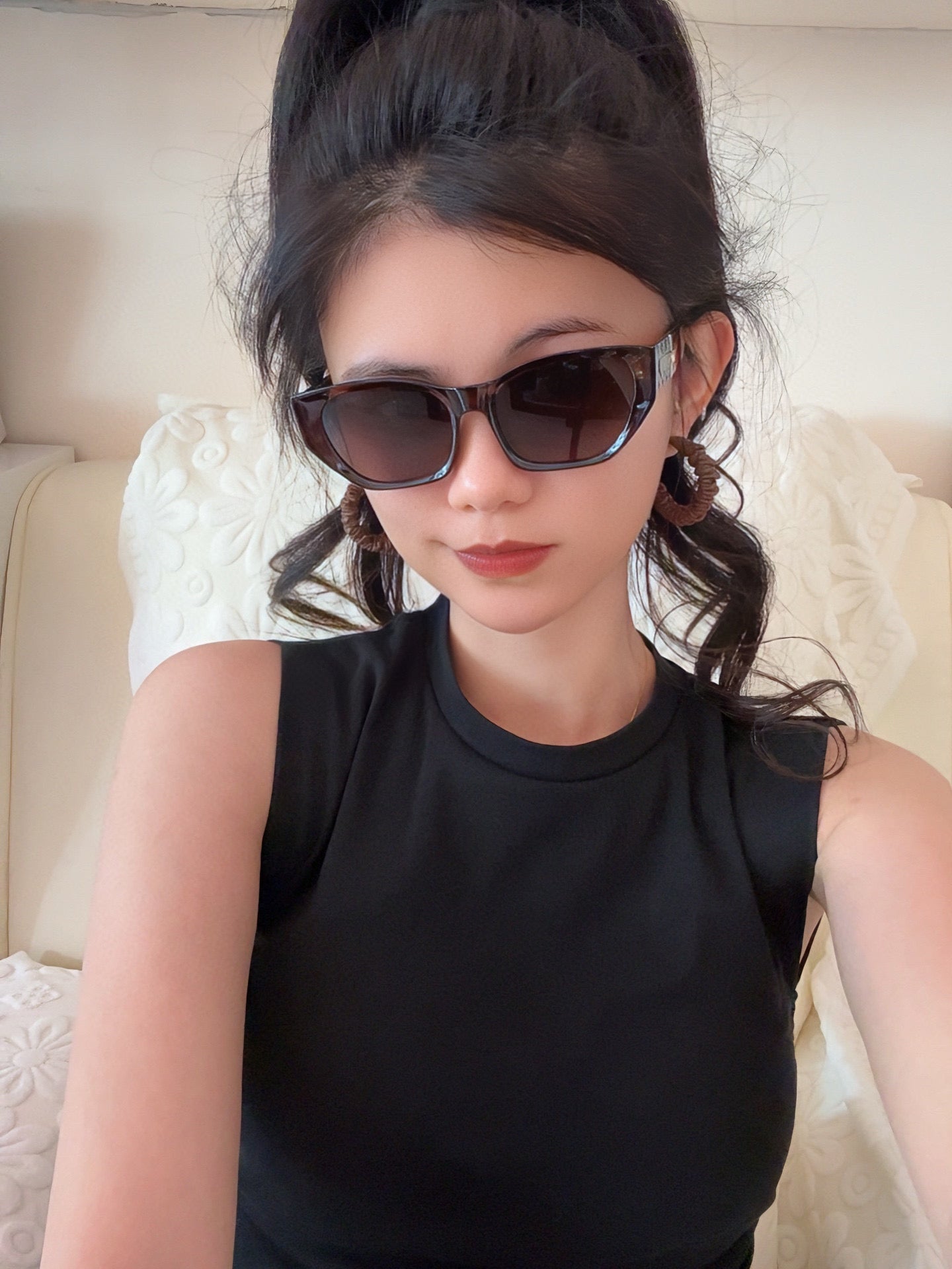 CAT EYE SUNGLASSES L9551 IN ACETATE - Black