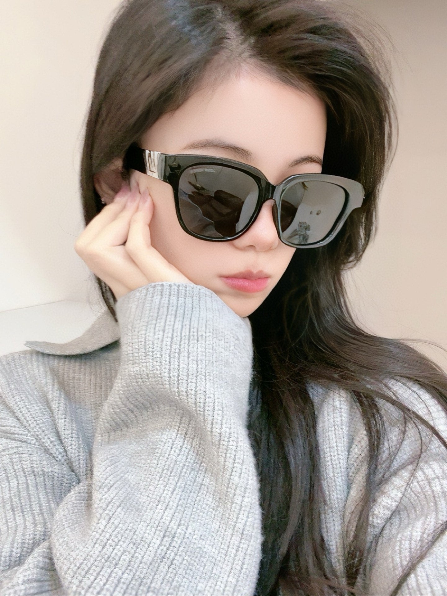 CAT EYE SUNGLASSES L5516 IN ACETATE - Black
