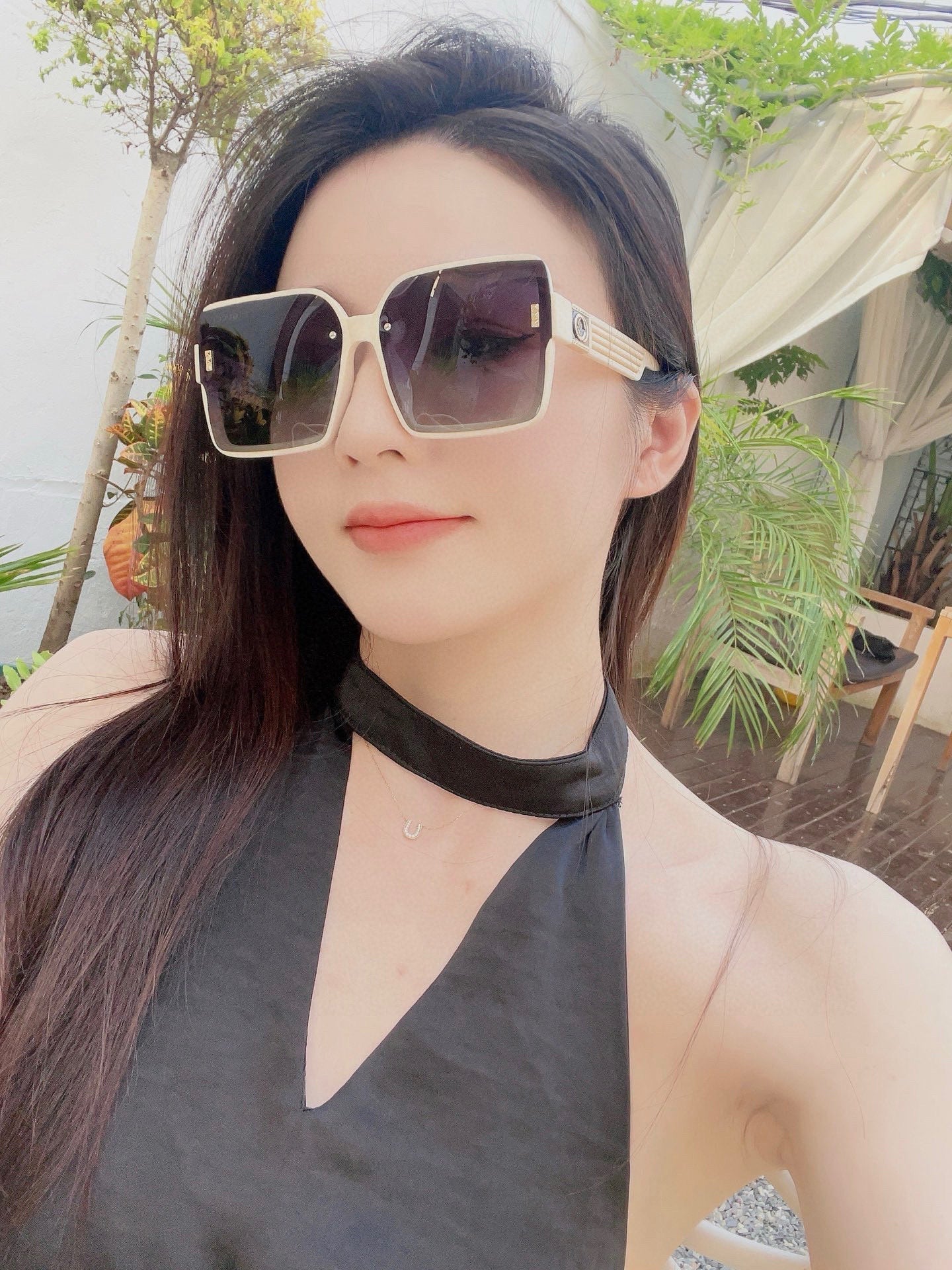 GEOMETRIC FRAME SUNGLASSES G2519 IN ACETATE - Beige