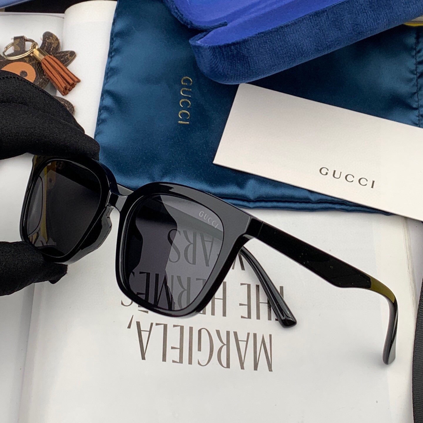 RECTANGULAR FRAME SUNGLASSES G6290 IN ACETATE - Black/ black