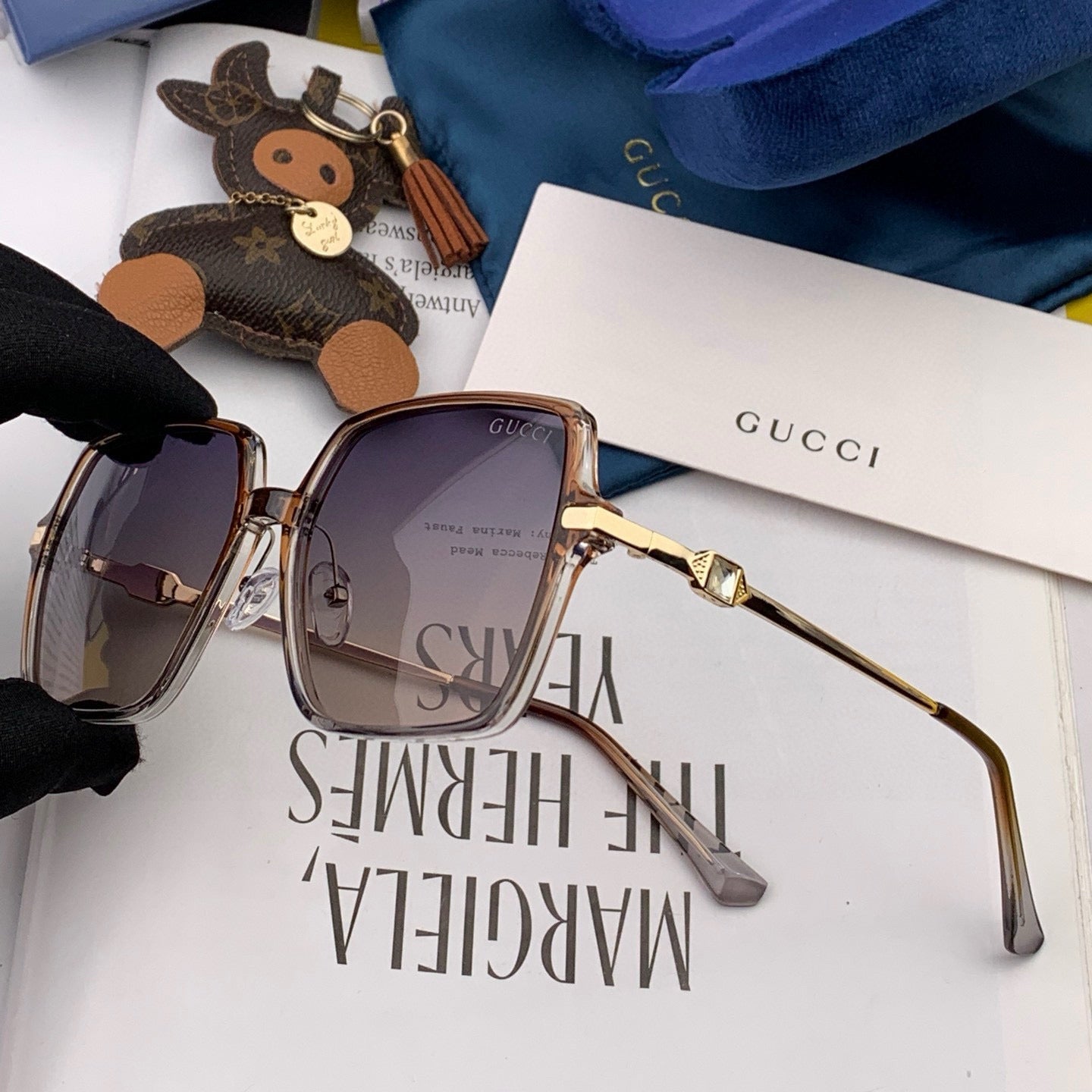 OVERSIZED SQUARE FRAME SUNGLASSES G1307 IN ACETATE AND METAL - Black