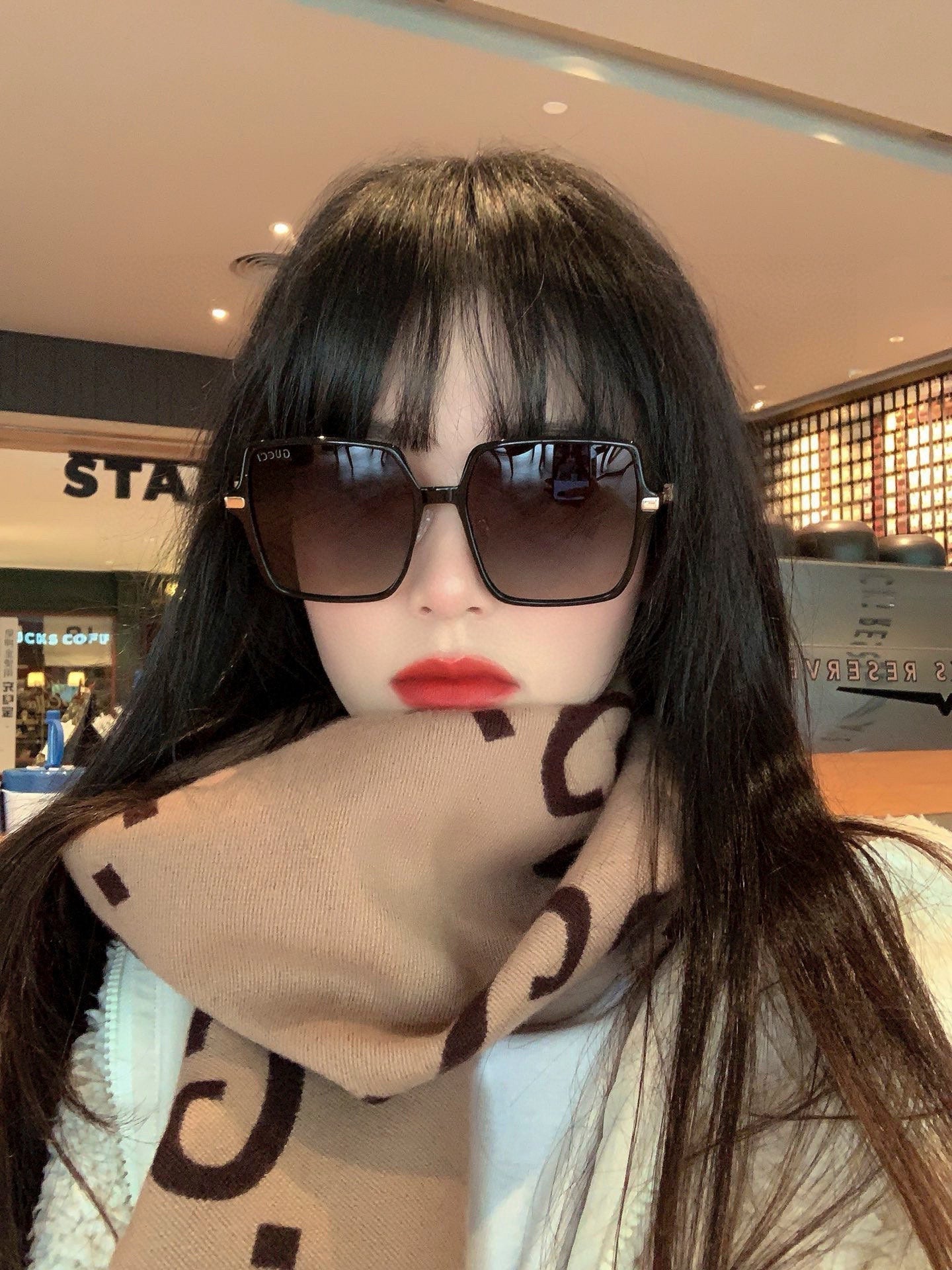 OVERSIZED SQUARE FRAME SUNGLASSES G1307 IN ACETATE AND METAL - Black