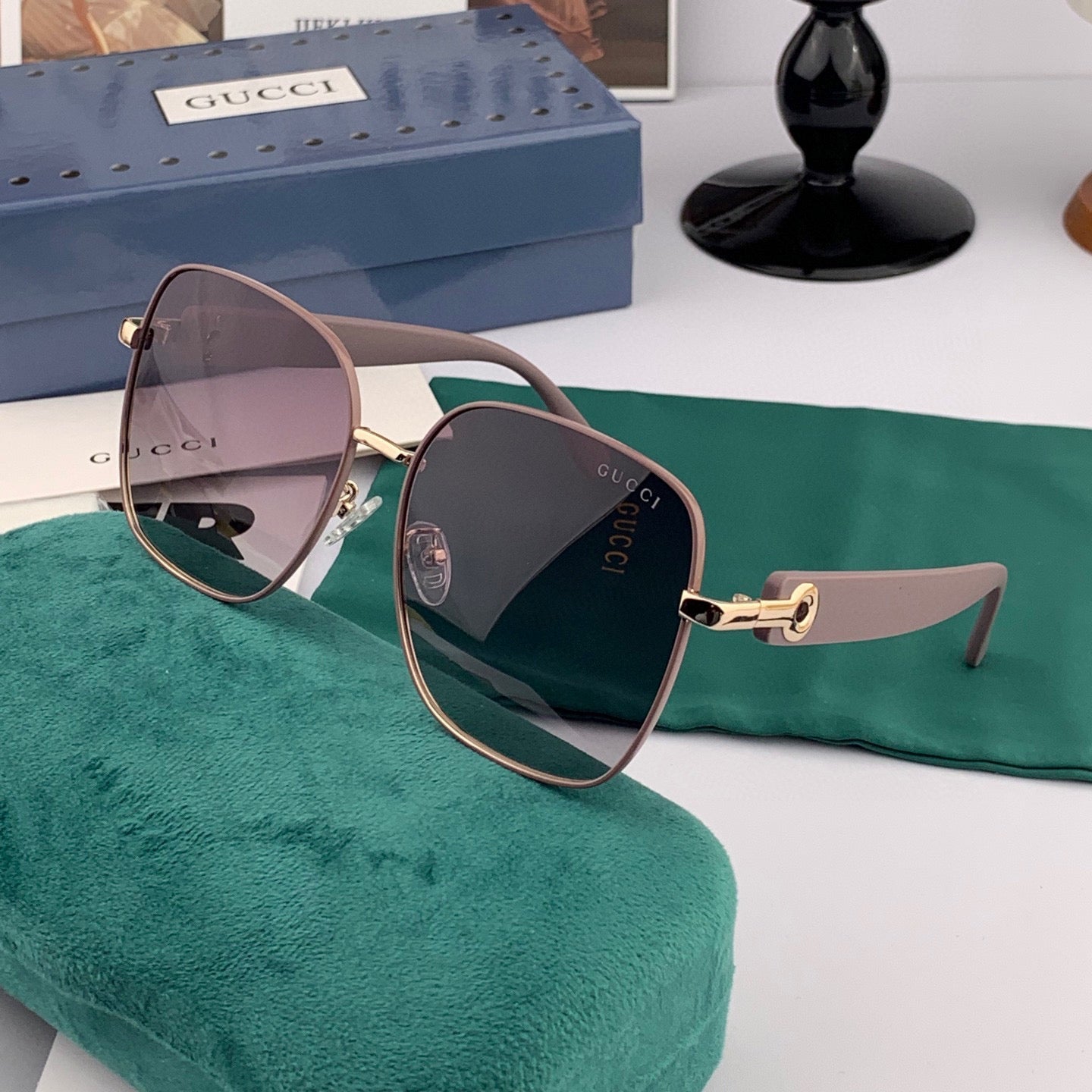 OVERSIZED SQUARE FRAME SUNGLASSES G9388 IN METAL - Gradient pink