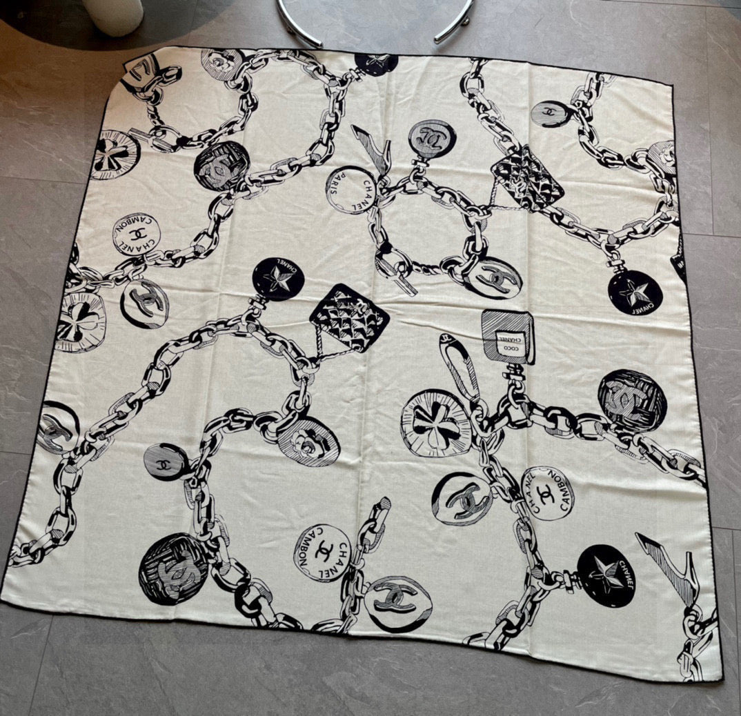 CHANEL 25S SCARF 140 IN CASHMERE SILK 733892