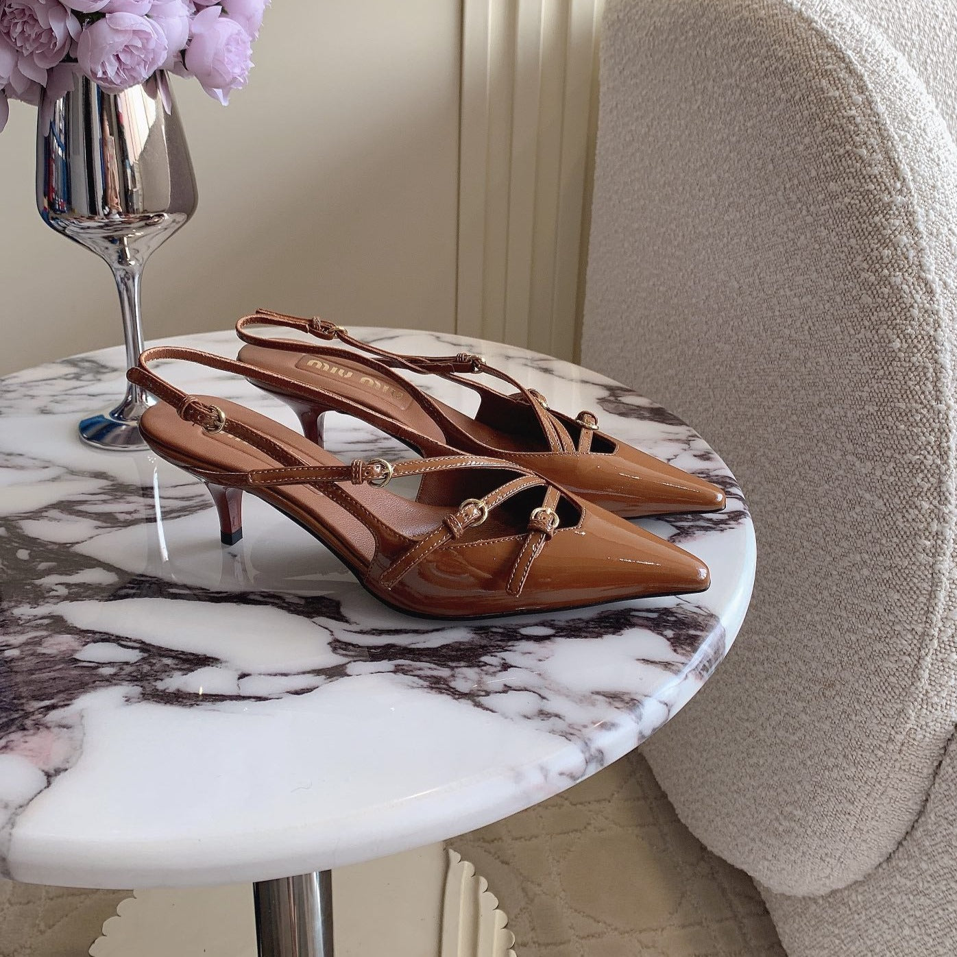 Slingback Ash Brown Leather With Stylized Cross Straps - Mid Heels - 34