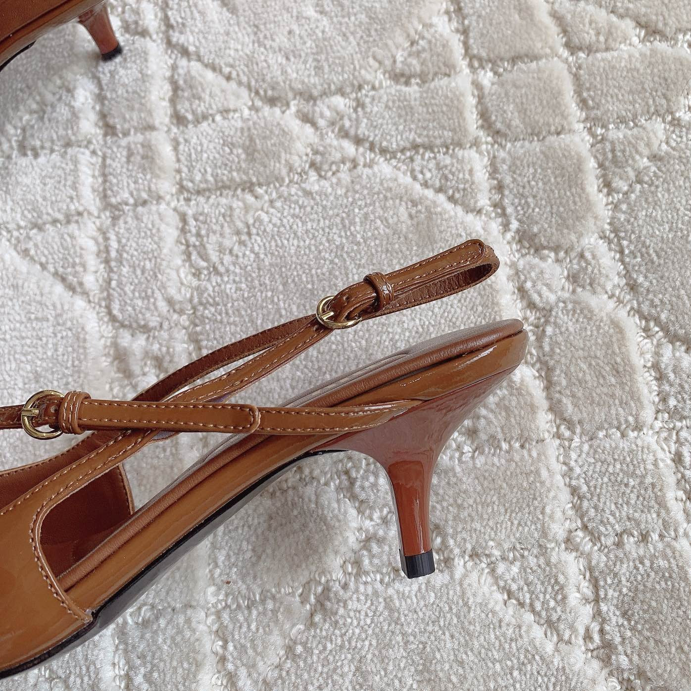Slingback Ash Brown Leather With Stylized Cross Straps - Mid Heels - 34