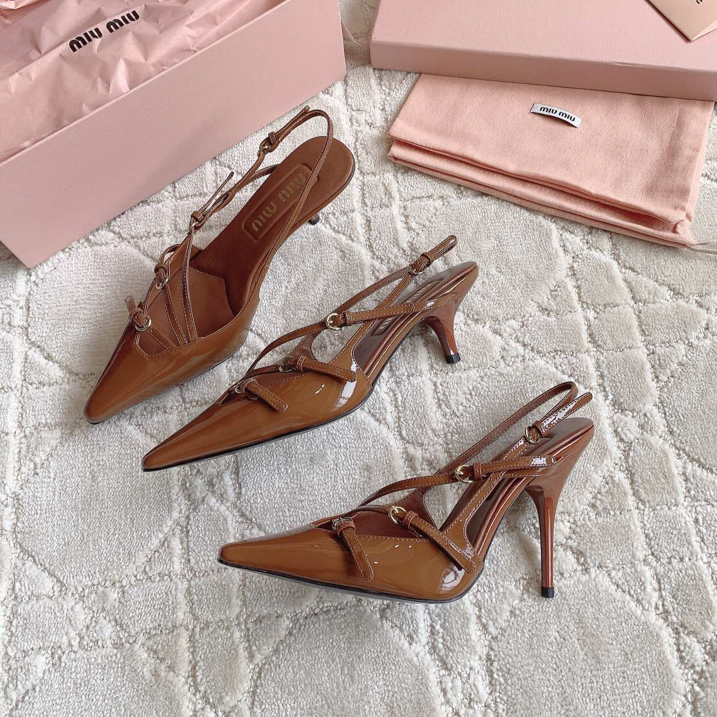 Slingback Ash Brown Leather With Stylized Cross Straps - Mid Heels - 34