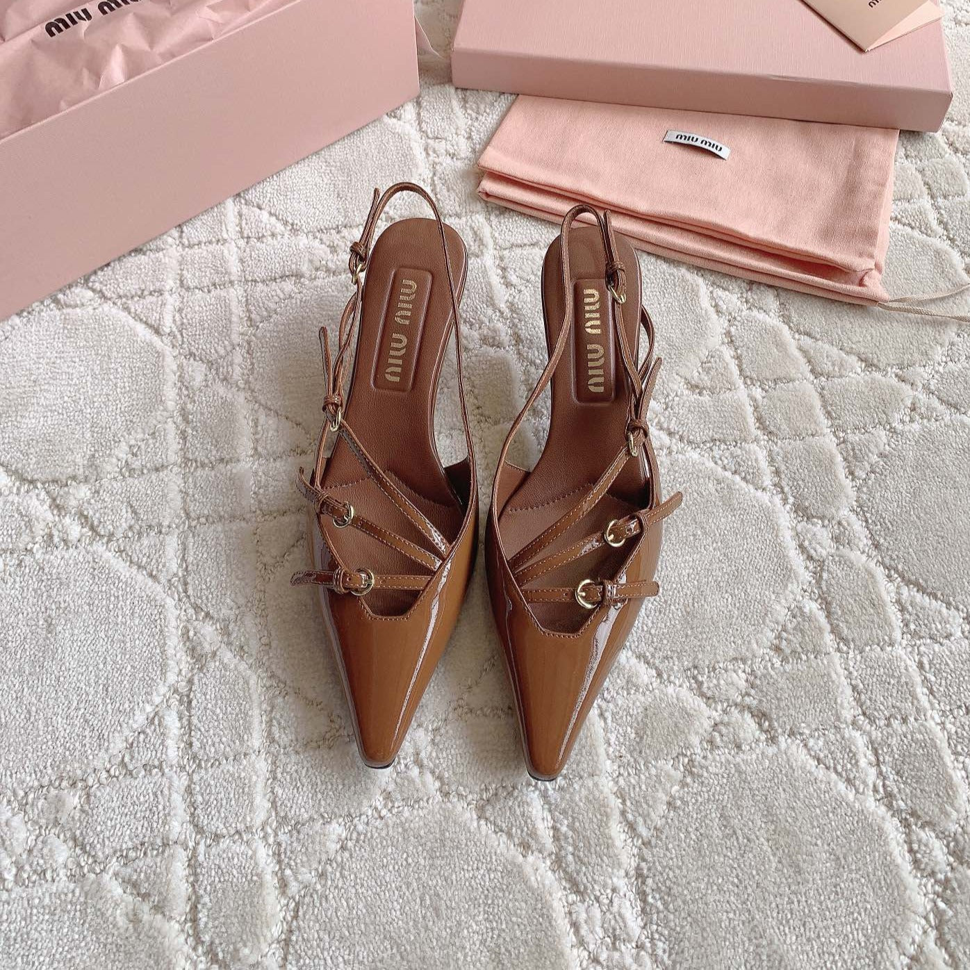 Slingback Ash Brown Leather With Stylized Cross Straps - Mid Heels - 34