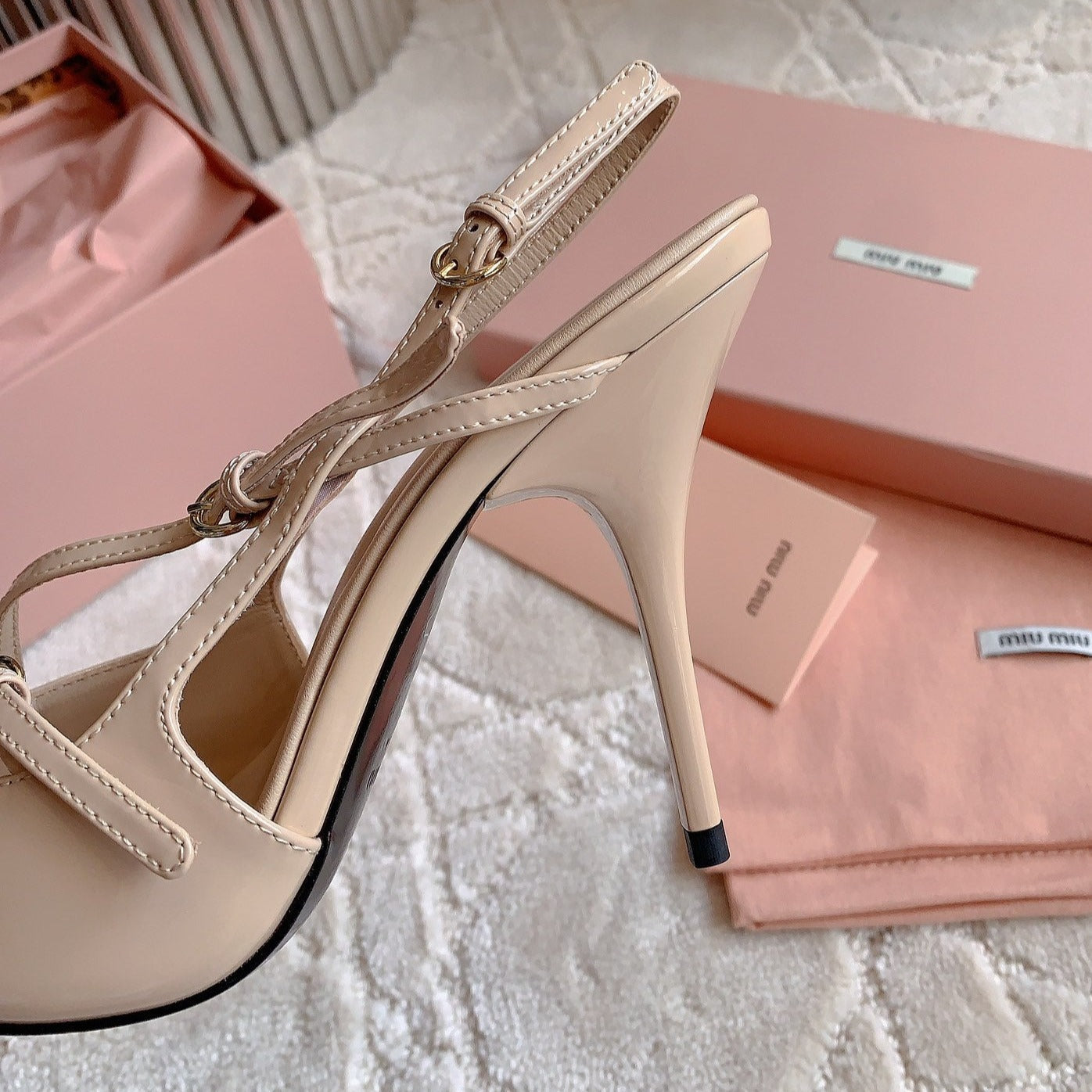 Slingback Ivory Color Leather With Stylized Cross Straps - High heels - 34