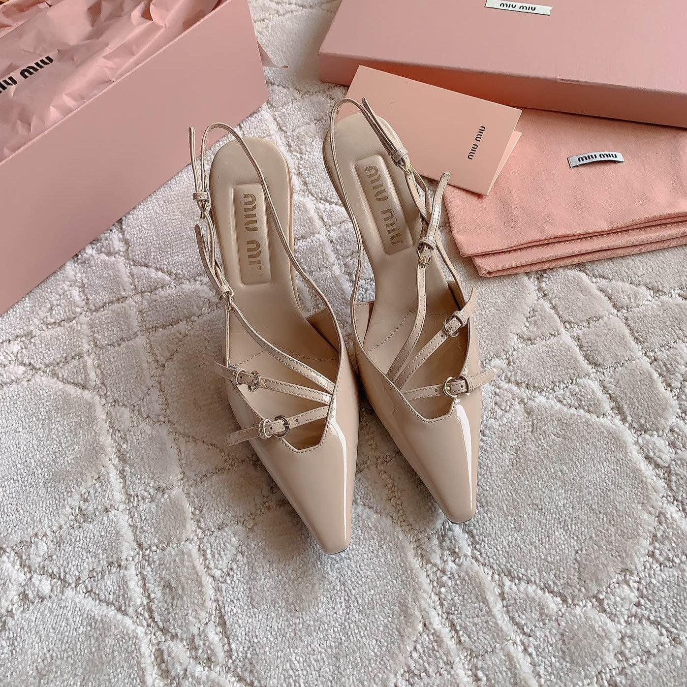 Slingback Ivory Color Leather With Stylized Cross Straps - High heels - 34