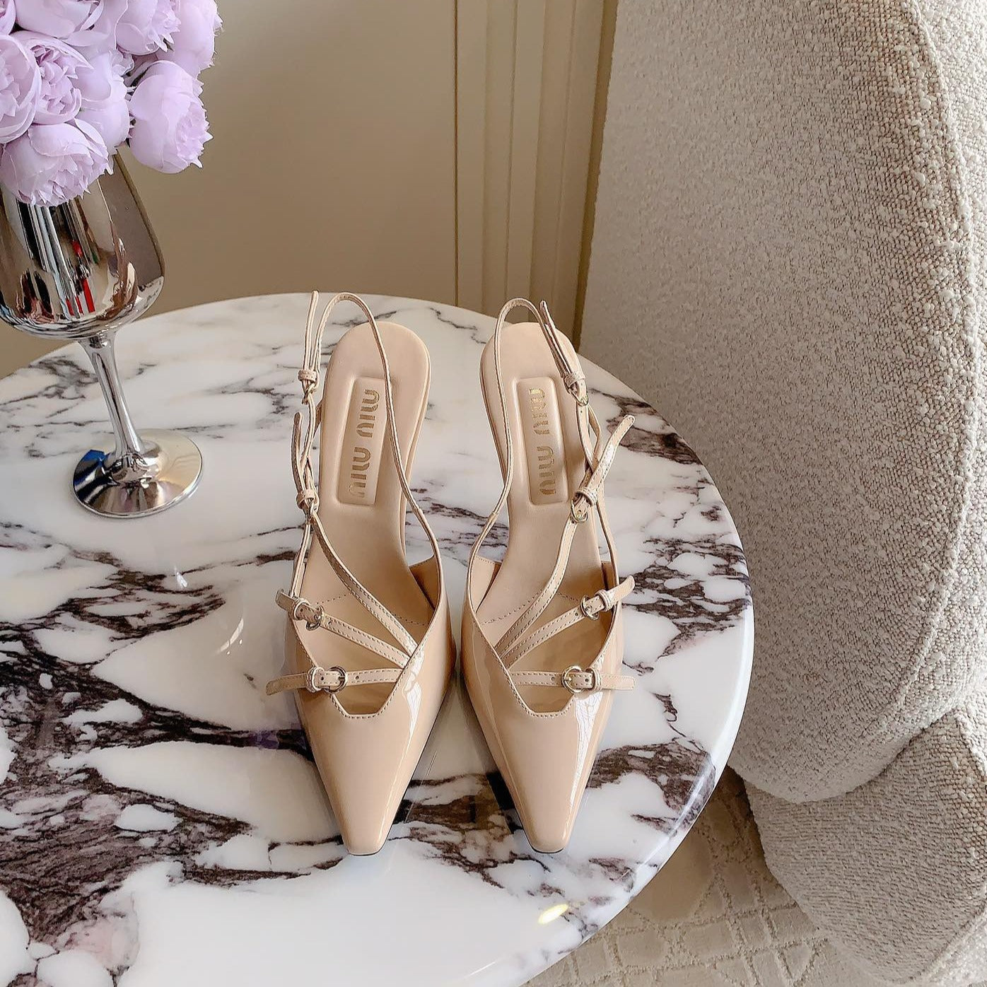 Slingback Ivory Color Leather With Stylized Cross Straps - High heels - 34