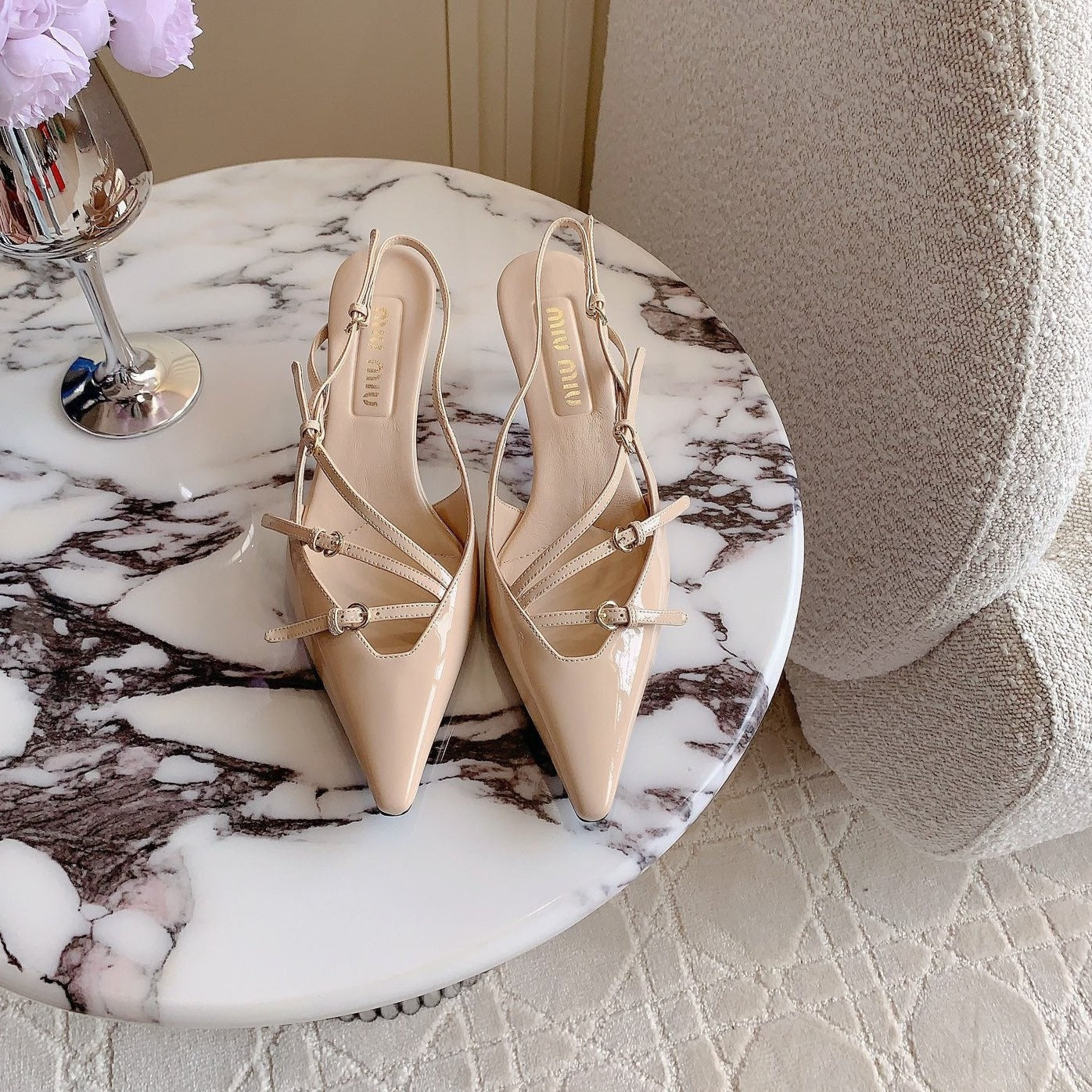 Slingback Ivory Color Leather With Stylized Cross Straps - Mid heels - 34