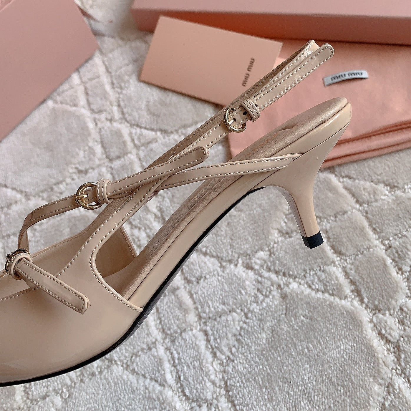Slingback Ivory Color Leather With Stylized Cross Straps - Mid heels - 34