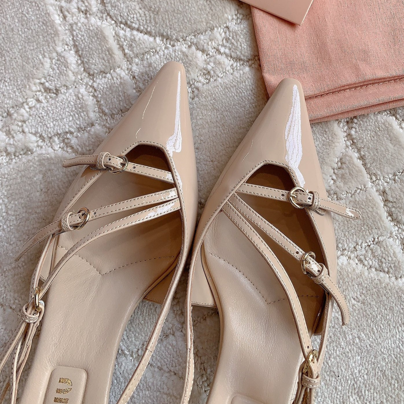 Slingback Ivory Color Leather With Stylized Cross Straps - Mid heels - 34