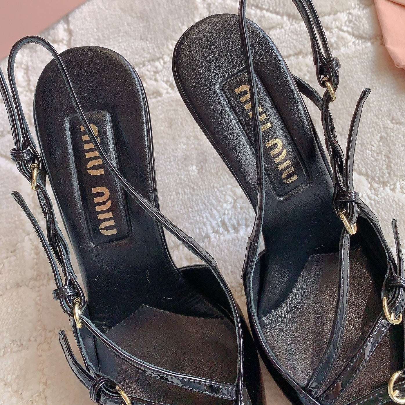 Slingback Black Leather With Stylized Cross Straps - High heels - 34