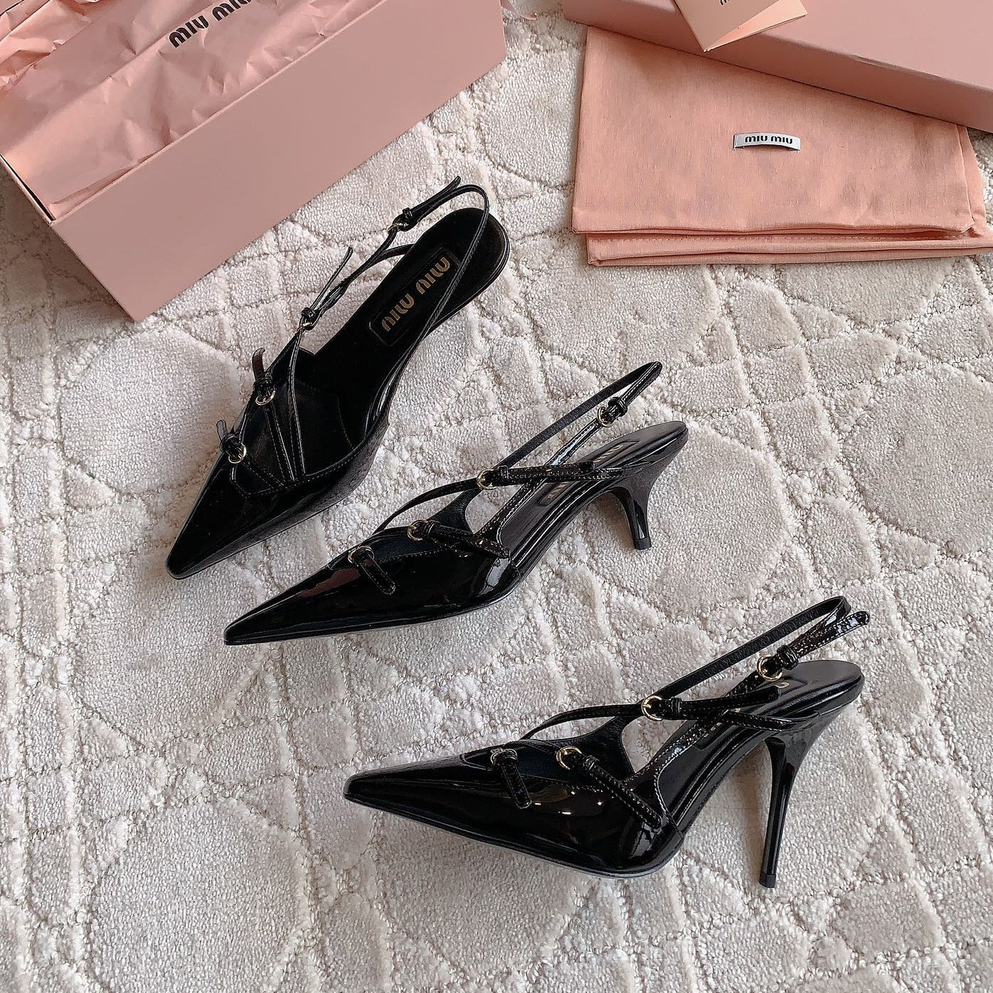 Slingback Black Leather With Stylized Cross Straps - High heels - 34