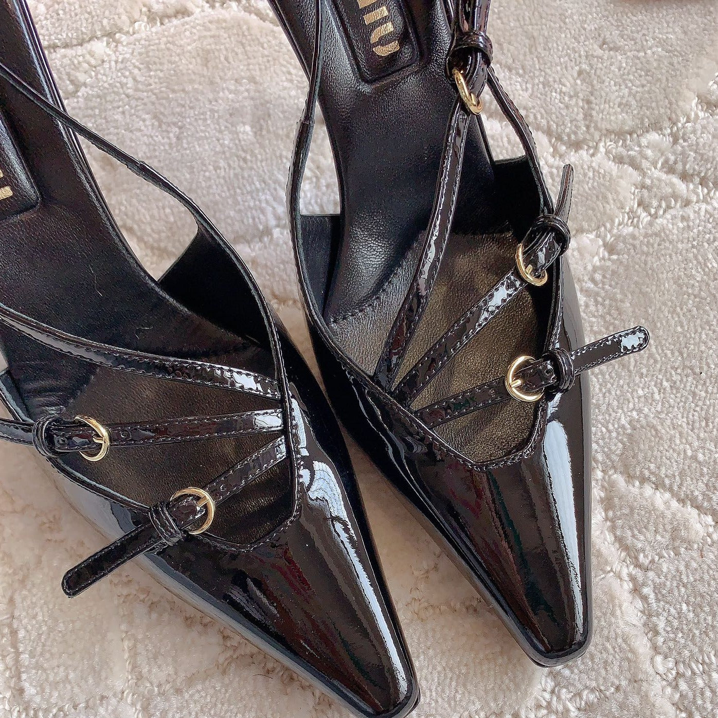 Slingback Black Leather With Stylized Cross Straps - High heels - 34