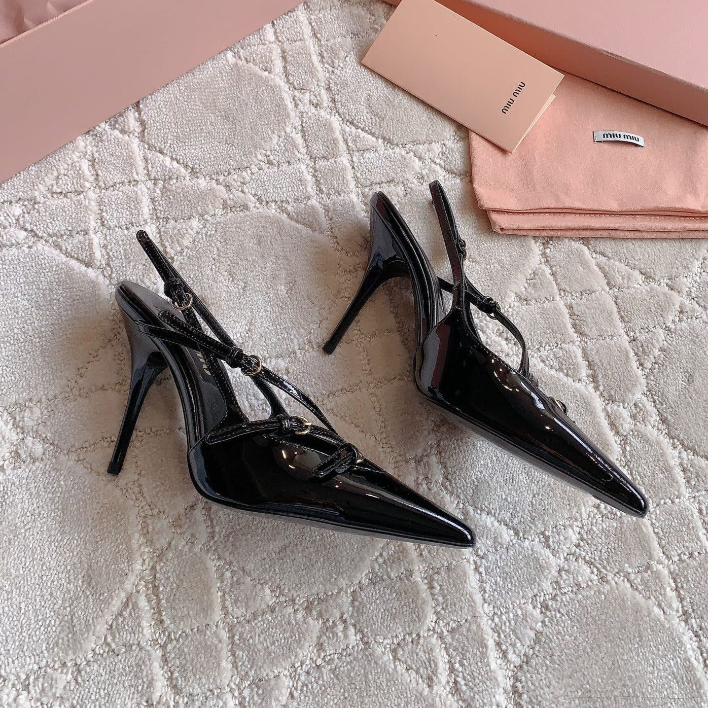 Slingback Black Leather With Stylized Cross Straps - High heels - 34