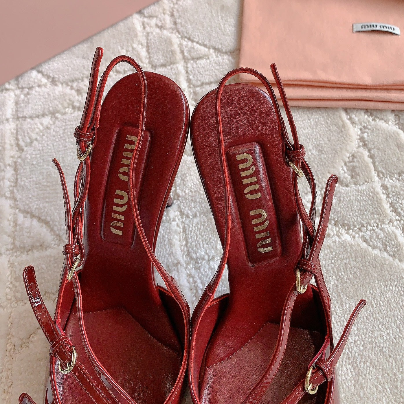 Slingback Ruby Leather With Stylized Cross Straps - High heels - 34