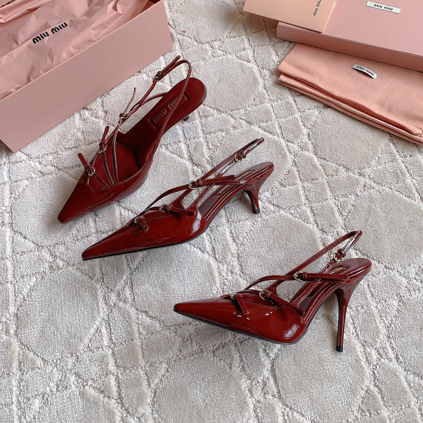 Slingback Ruby Leather With Stylized Cross Straps - High heels - 34