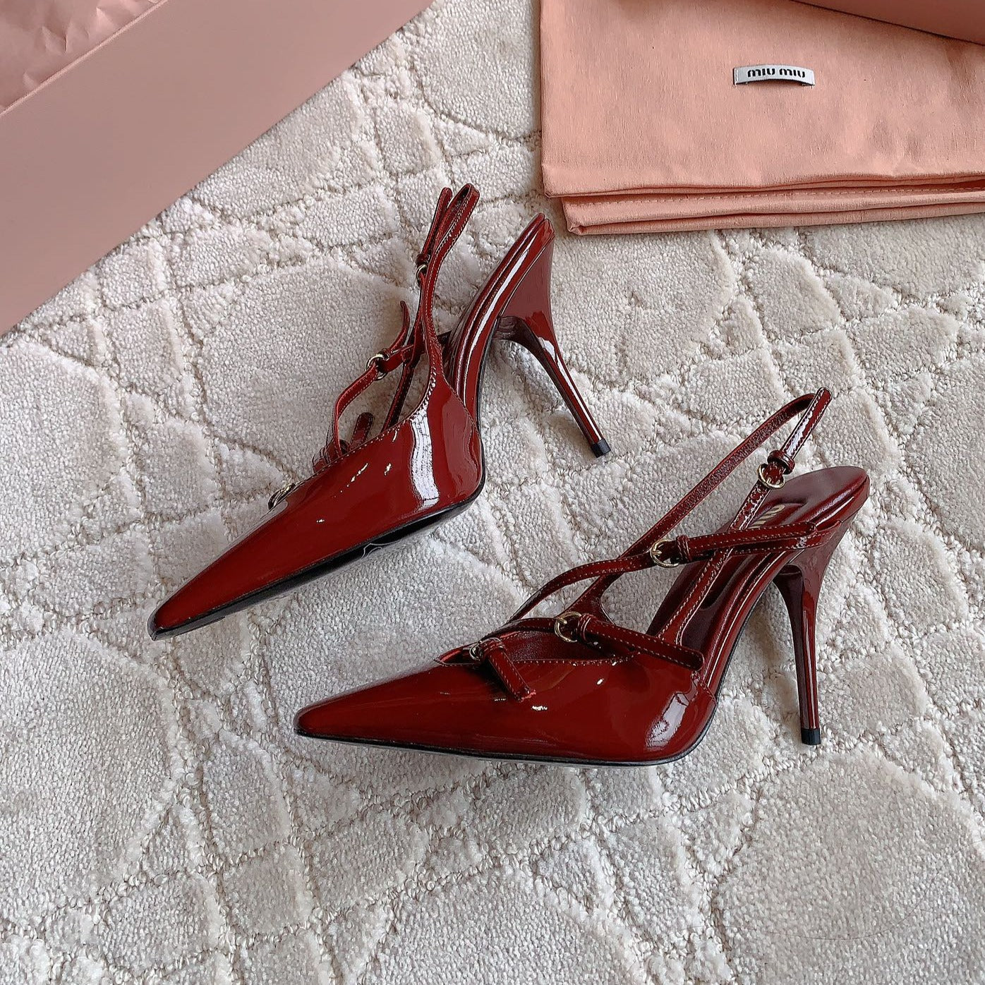 Slingback Ruby Leather With Stylized Cross Straps - High heels - 34