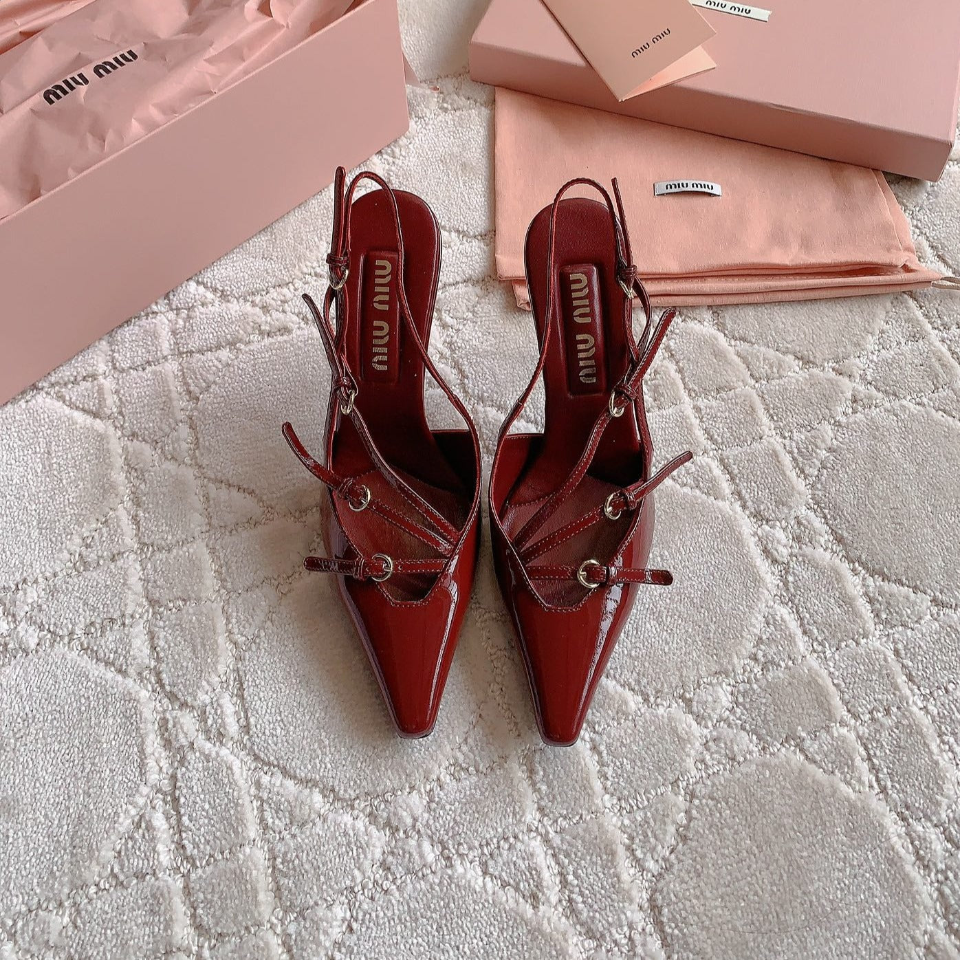 Slingback Ruby Leather With Stylized Cross Straps - High heels - 34