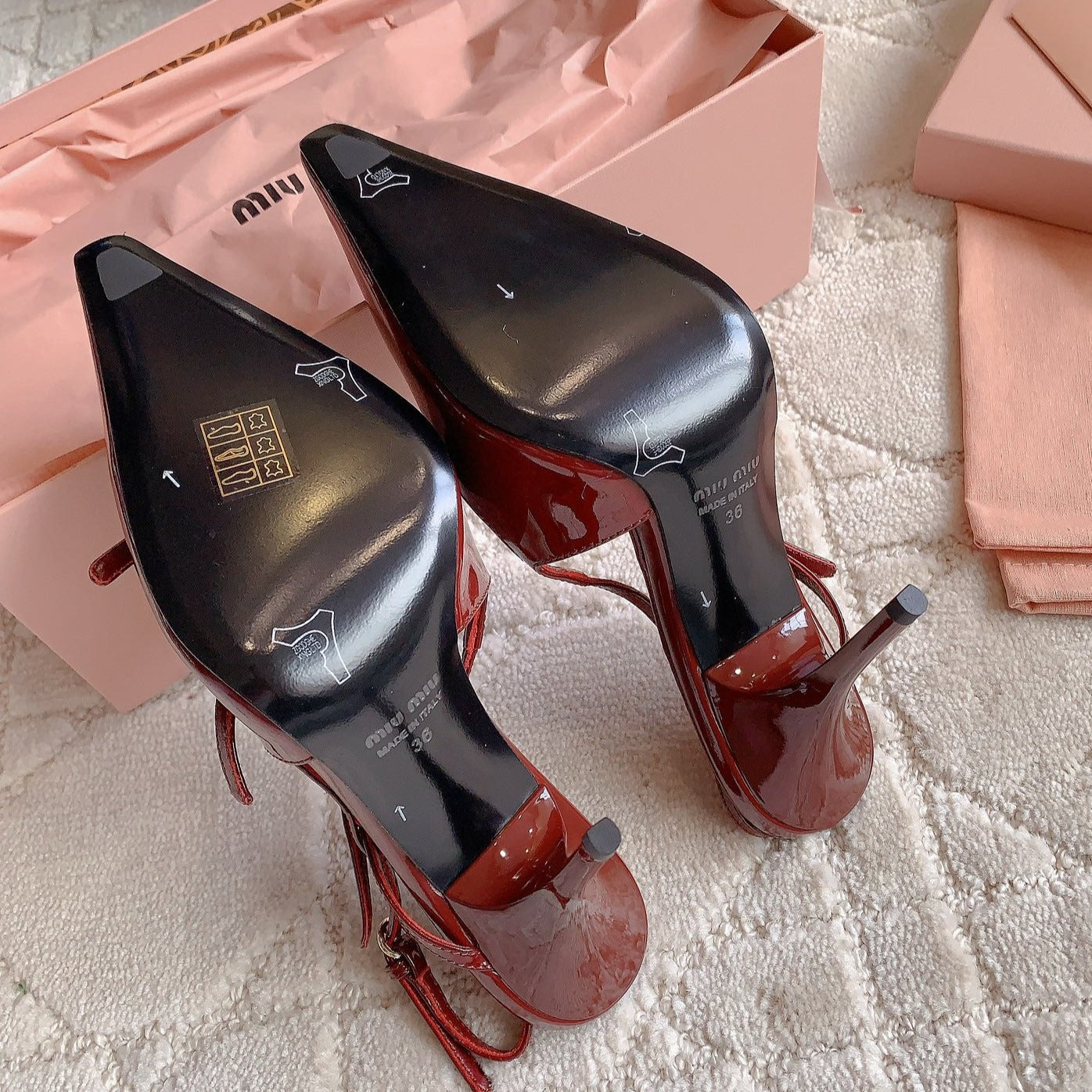 Slingback Ruby Leather With Stylized Cross Straps - High heels - 34