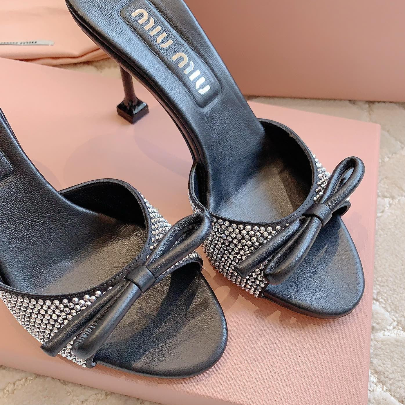 Black High - Heels Diamond Sheepskin - 6 cm / 35
