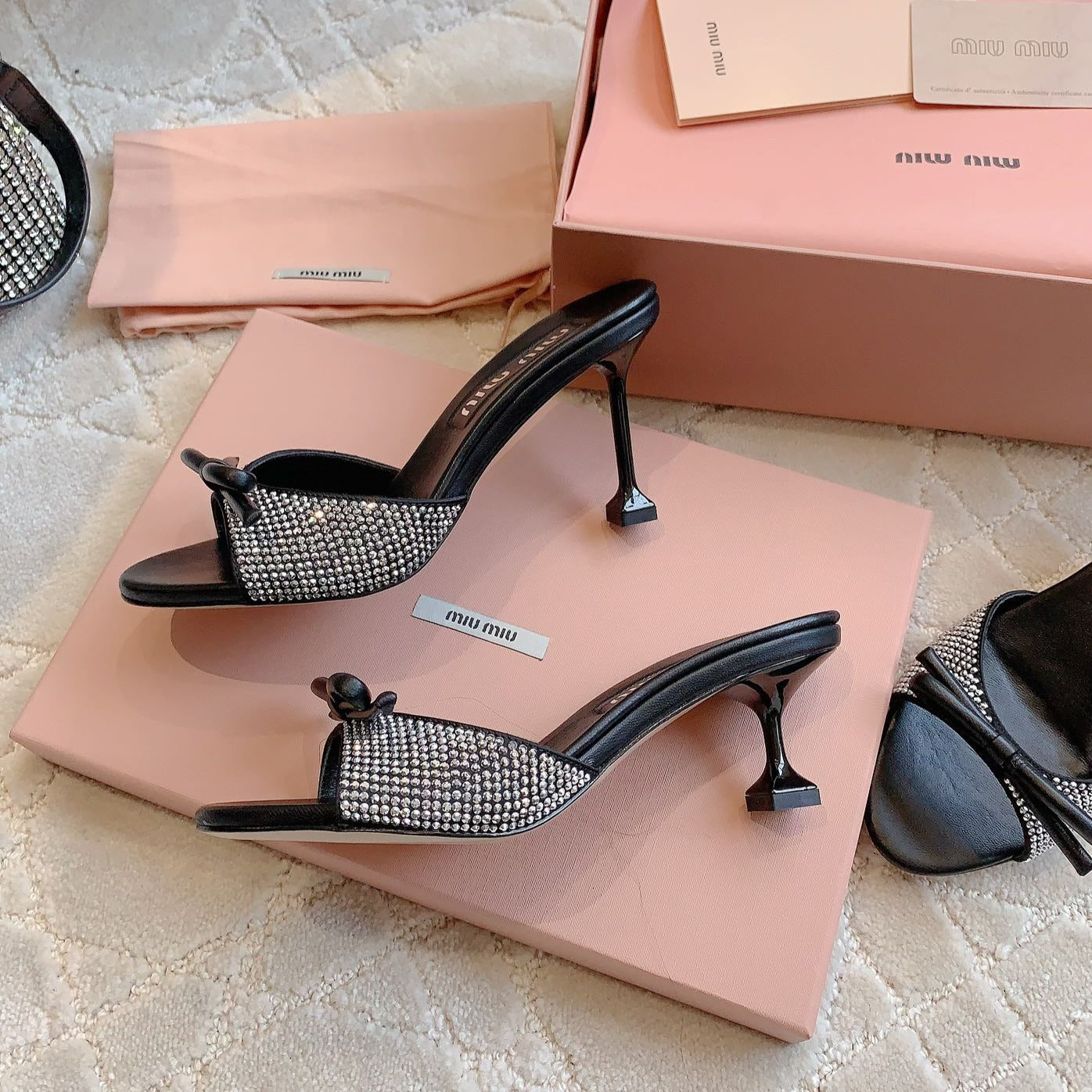 Black High - Heels Diamond Sheepskin - 6 cm / 35