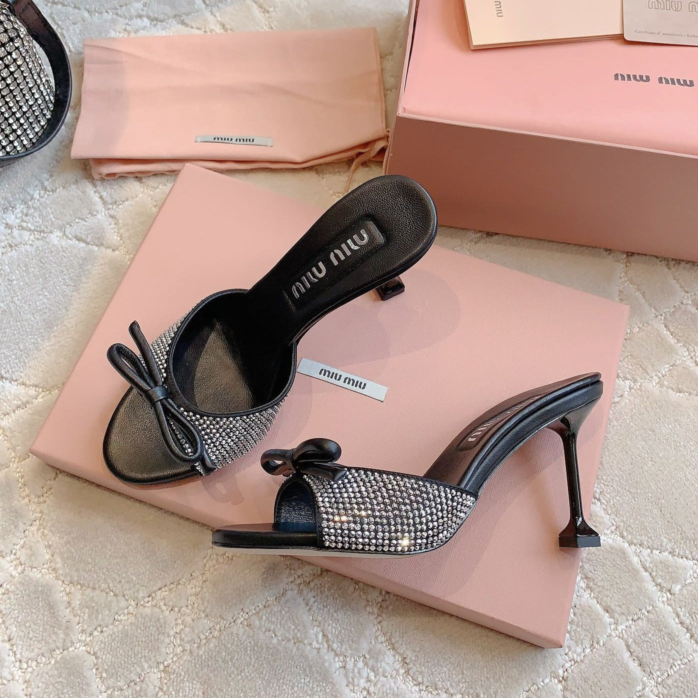 Black High - Heels Diamond Sheepskin - 6 cm / 35