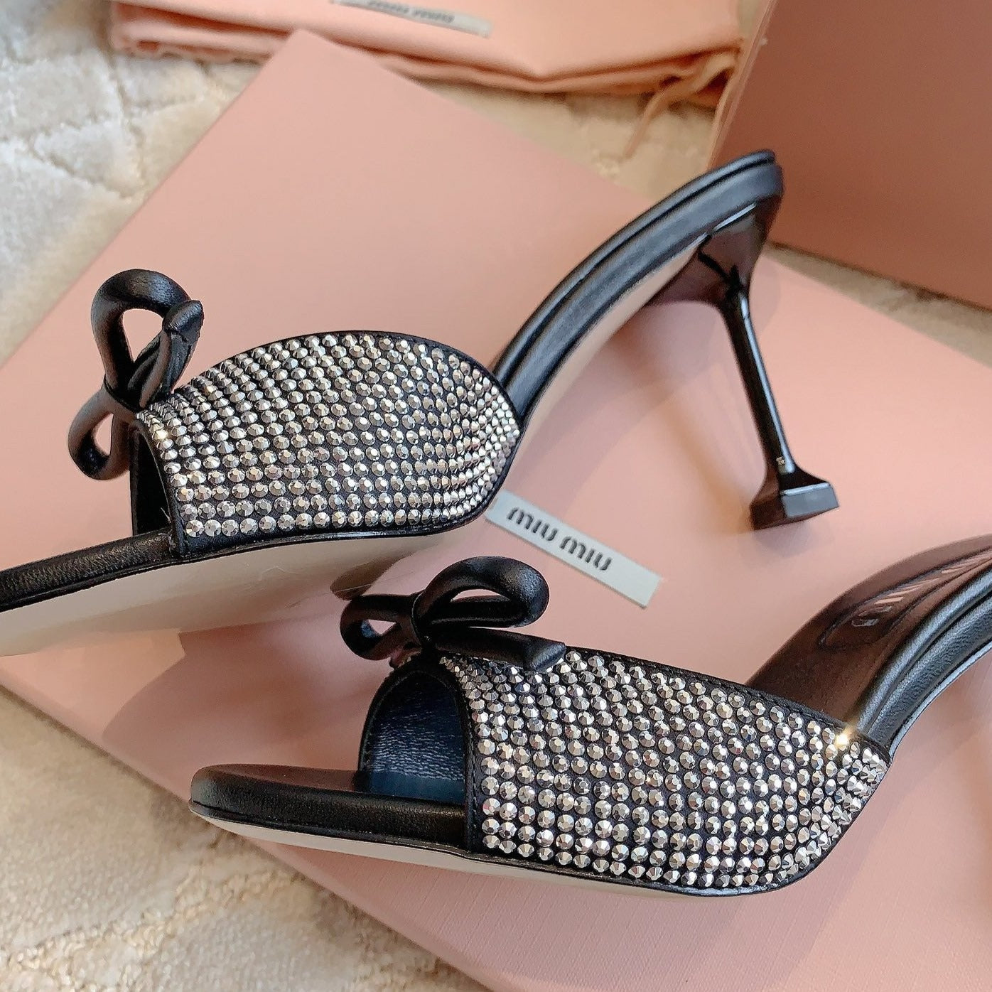 Black High - Heels Diamond Sheepskin - 6 cm / 35
