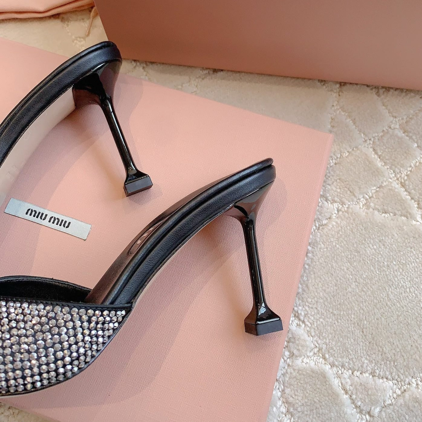 Black High - Heels Diamond Sheepskin - 6 cm / 35