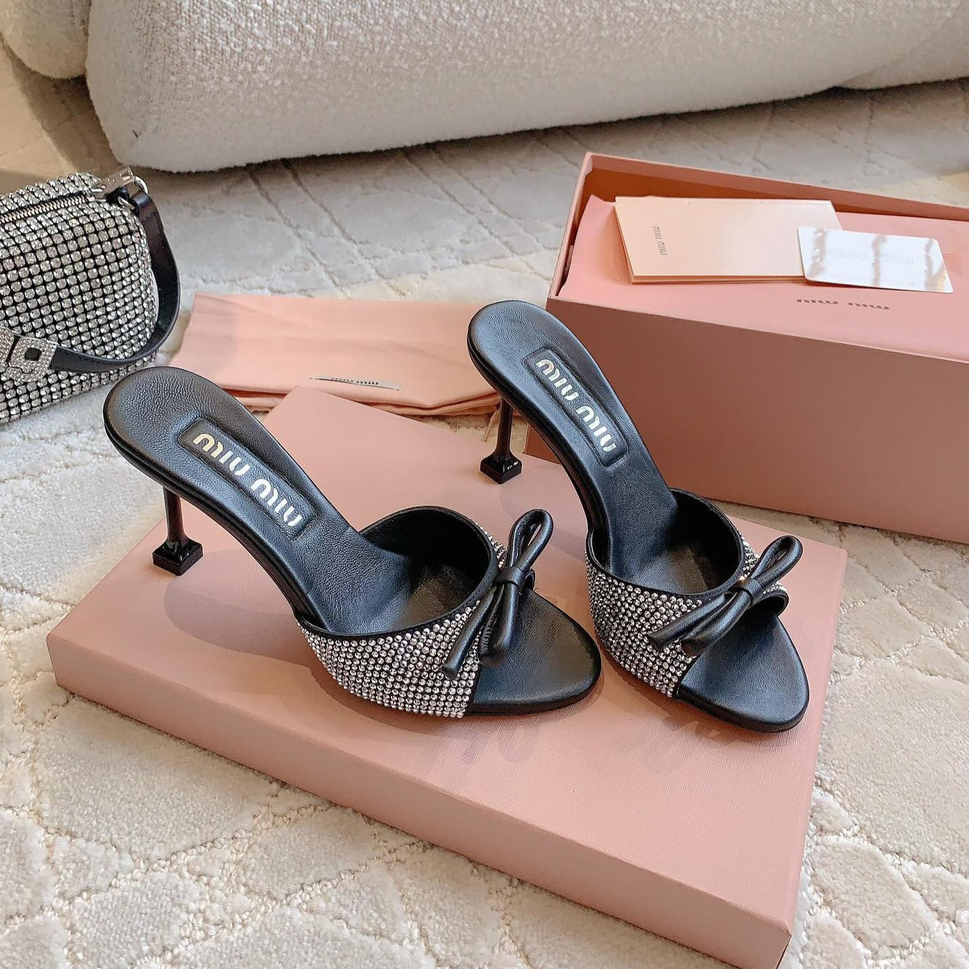 Black High - Heels Diamond Sheepskin - 6 cm / 35