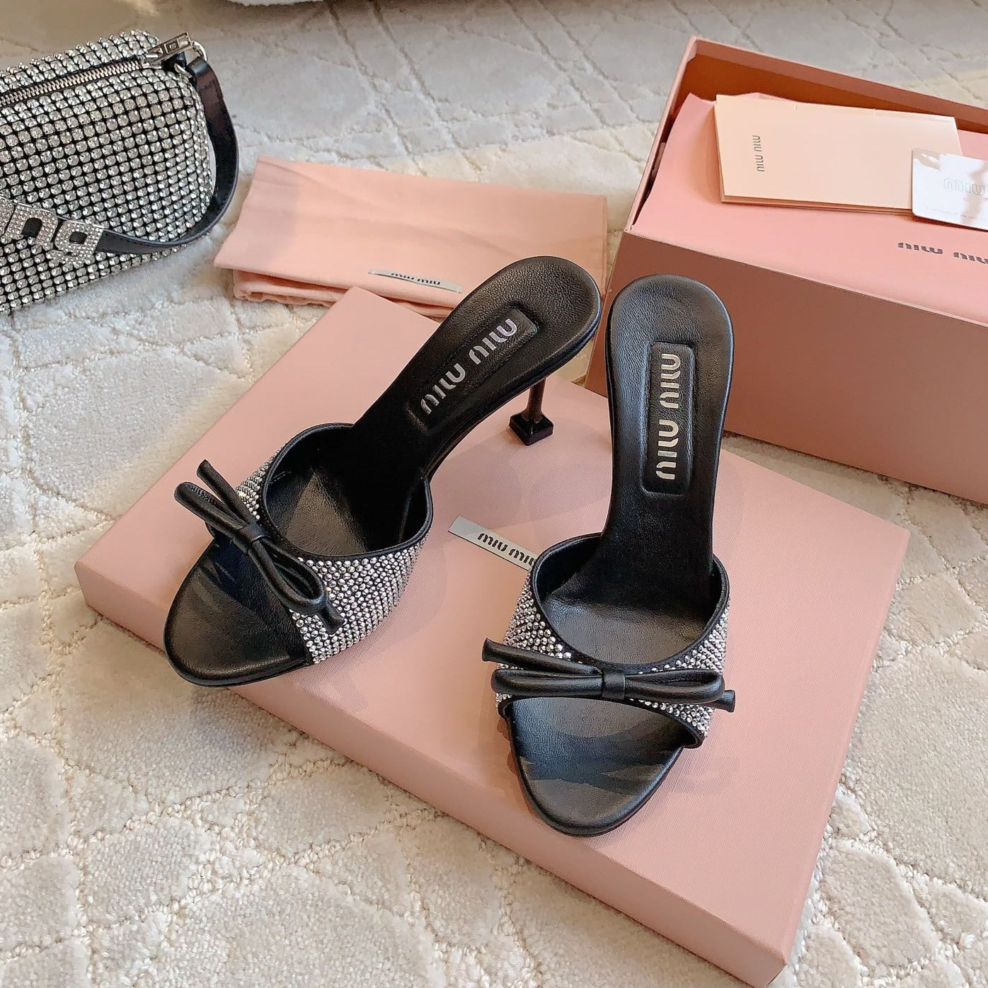 Black High - Heels Diamond Sheepskin - 6 cm / 35