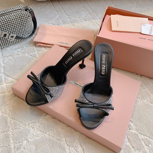 Black High - Heels Diamond Sheepskin - 6 cm / 35