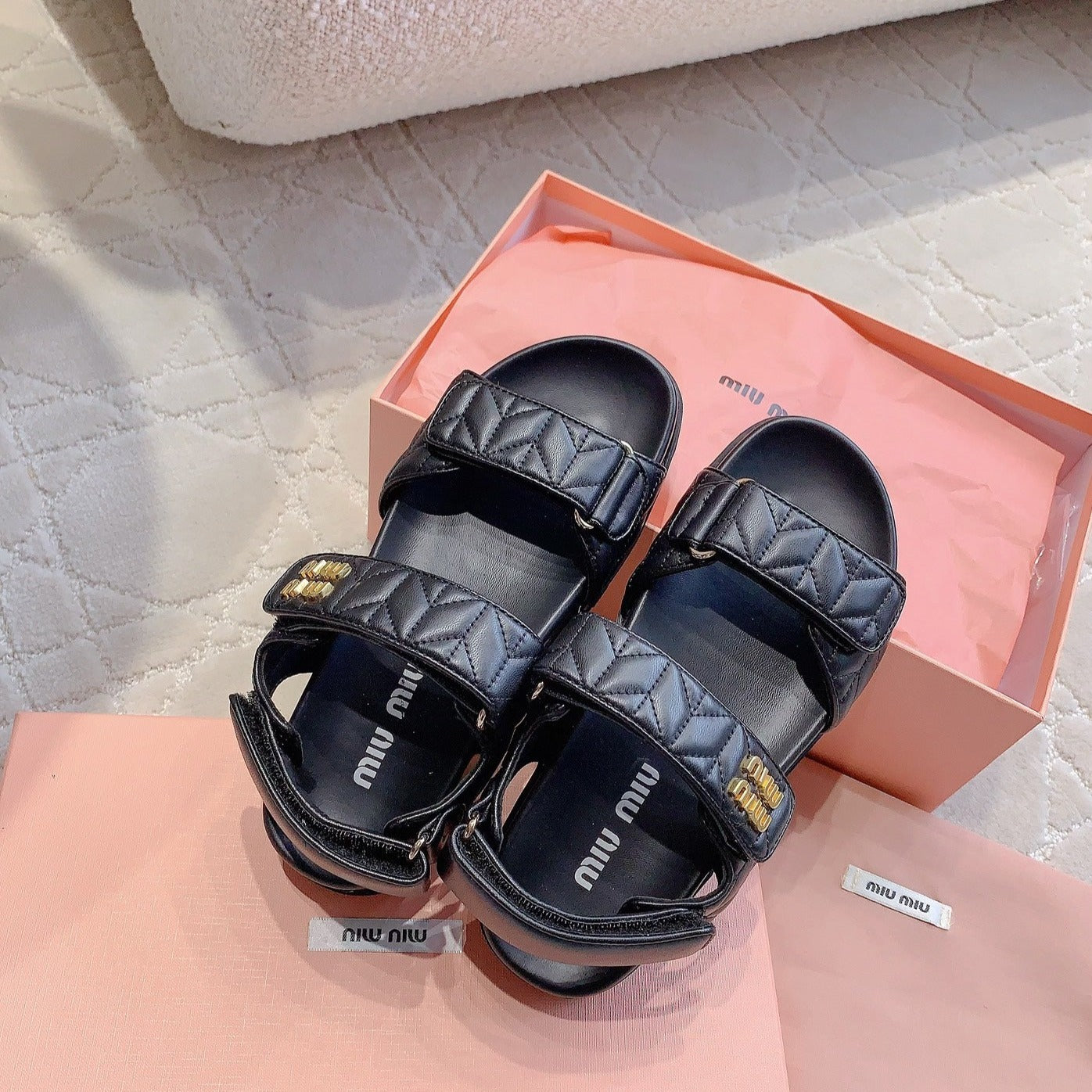 Sandals Black Sheepskin With Horizontal Straps - 35