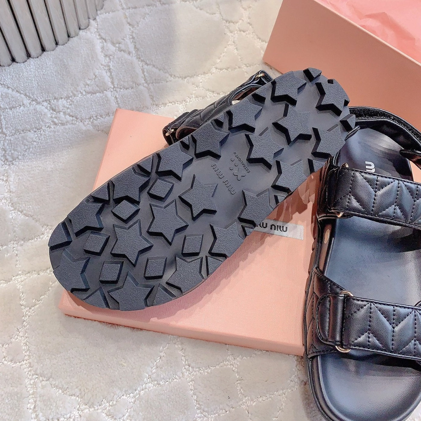 Sandals Black Sheepskin With Horizontal Straps - 35