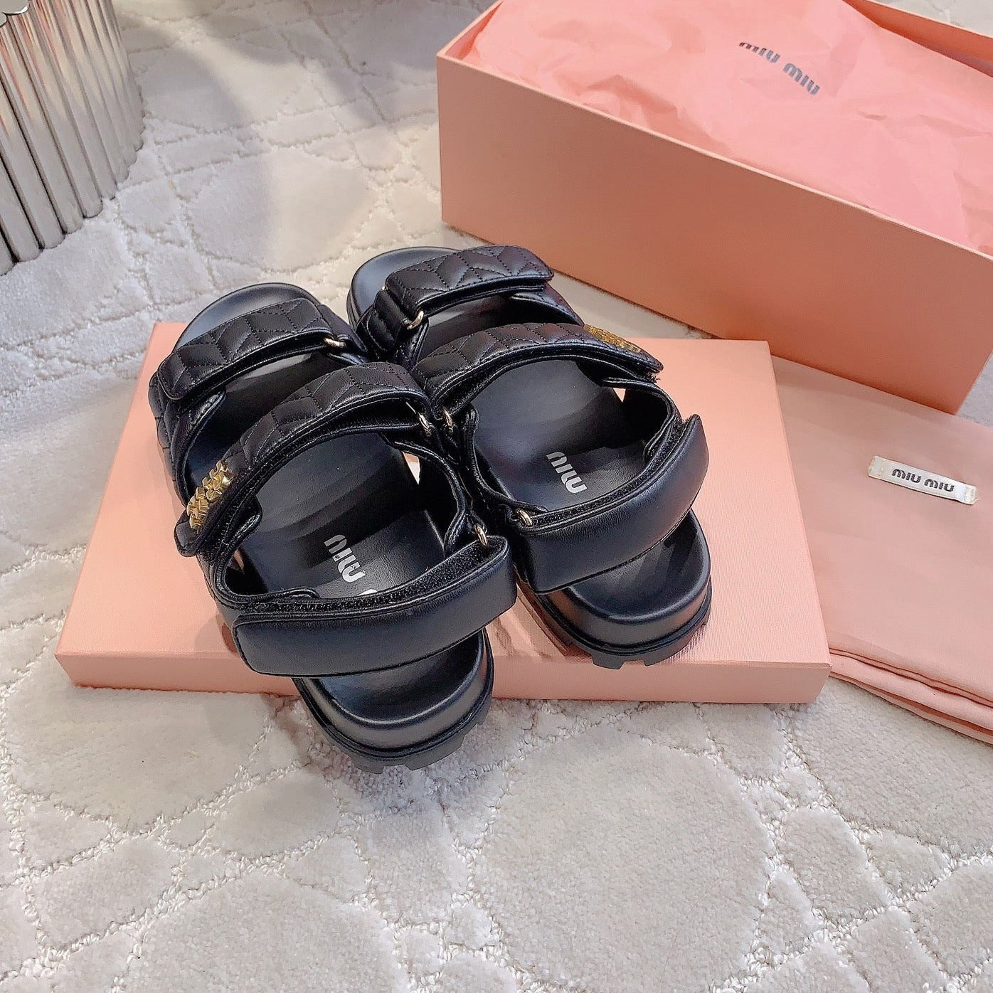 Sandals Black Sheepskin With Horizontal Straps - 35