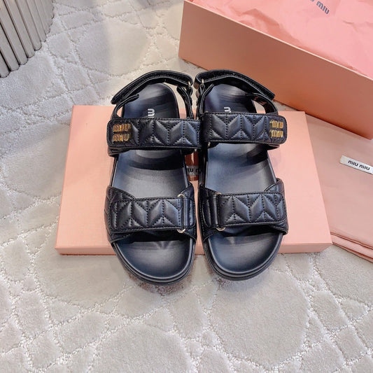 Sandals Black Sheepskin With Horizontal Straps - 35