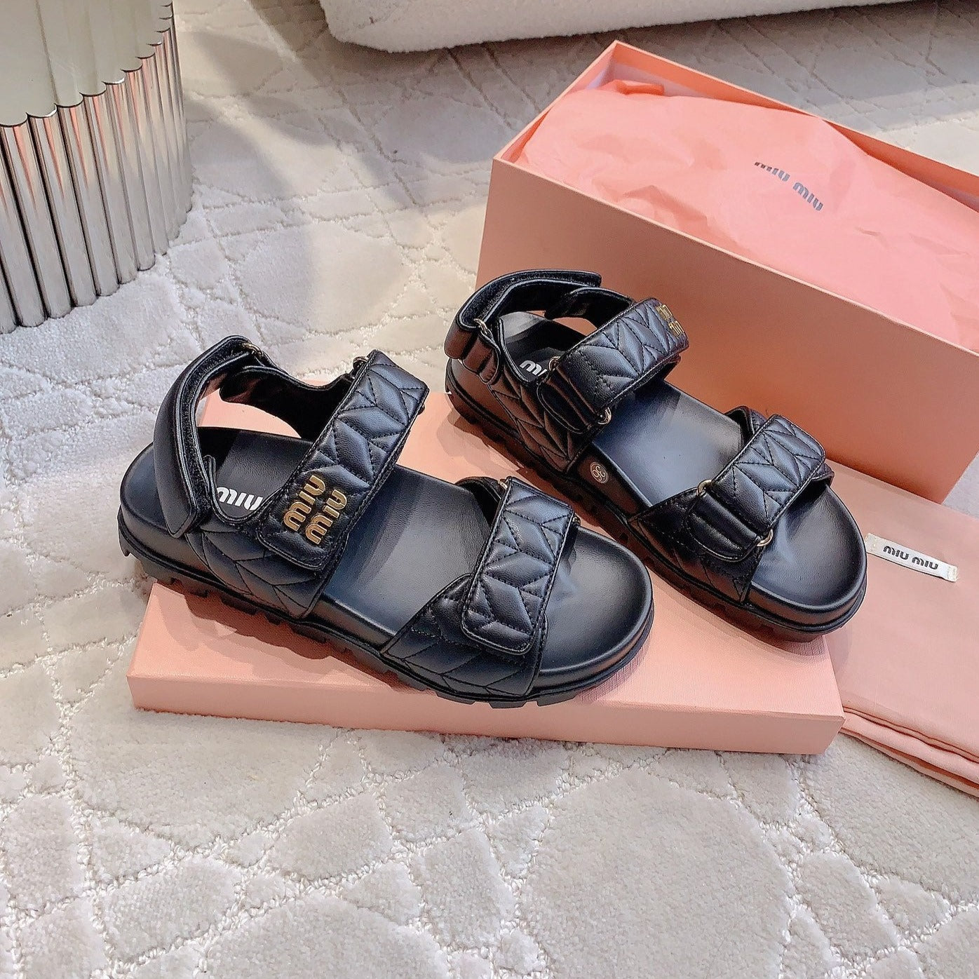 Sandals Black Sheepskin With Horizontal Straps - 35