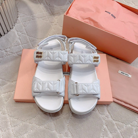 Sandals White Sheepskin With Horizontal Straps - 35