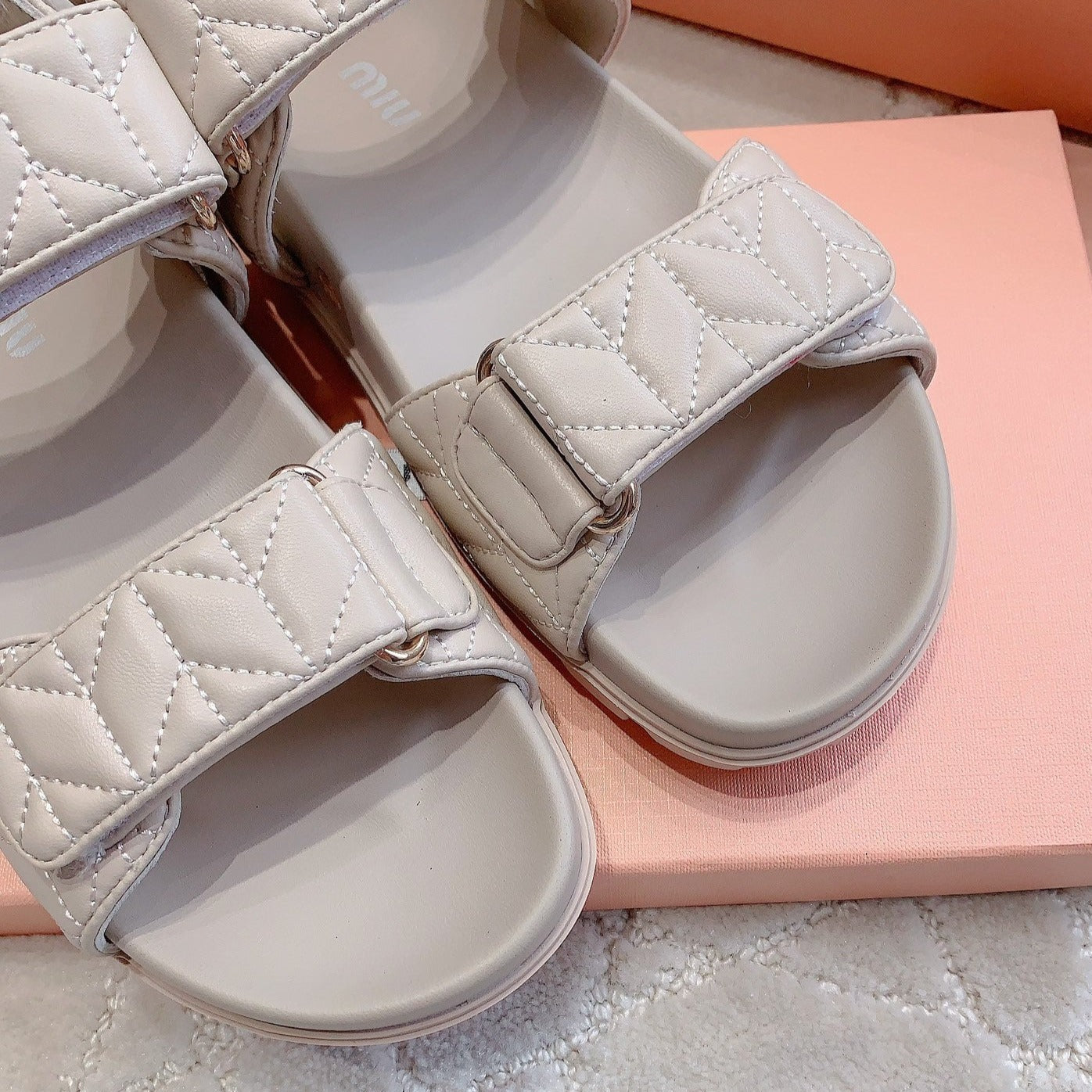 Sandals Beige Sheepskin With Horizontal Straps - 35
