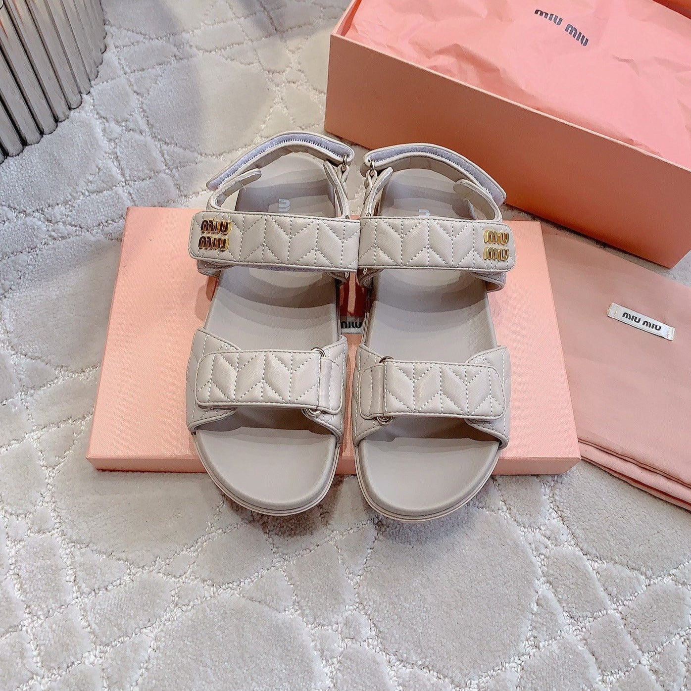 Sandals Beige Sheepskin With Horizontal Straps - 35