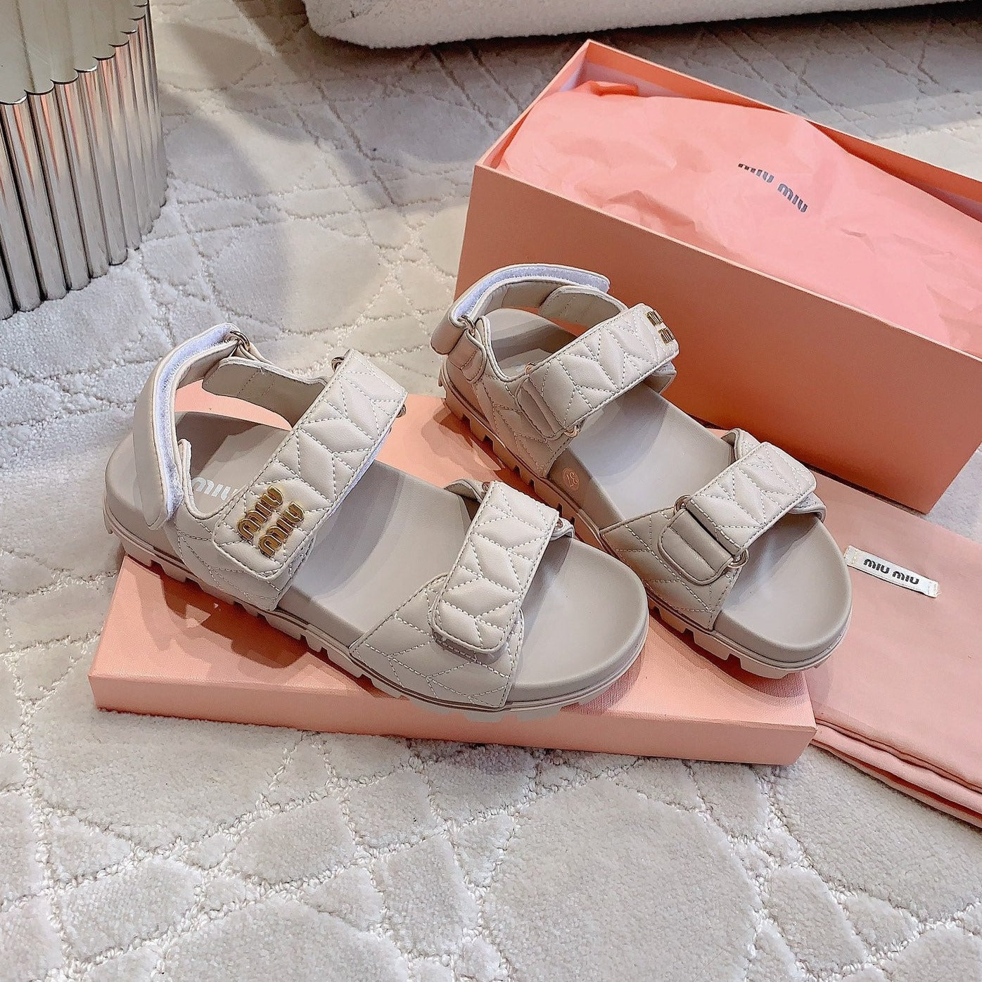 Sandals Beige Sheepskin With Horizontal Straps - 35