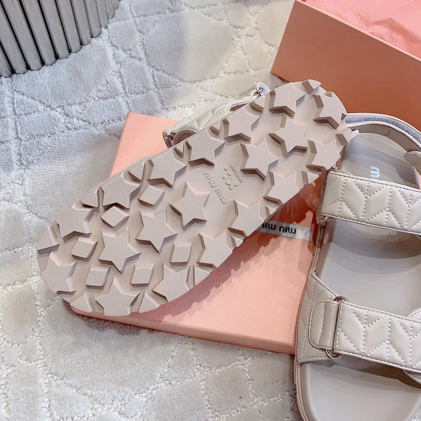 Sandals Beige Sheepskin With Horizontal Straps - 35