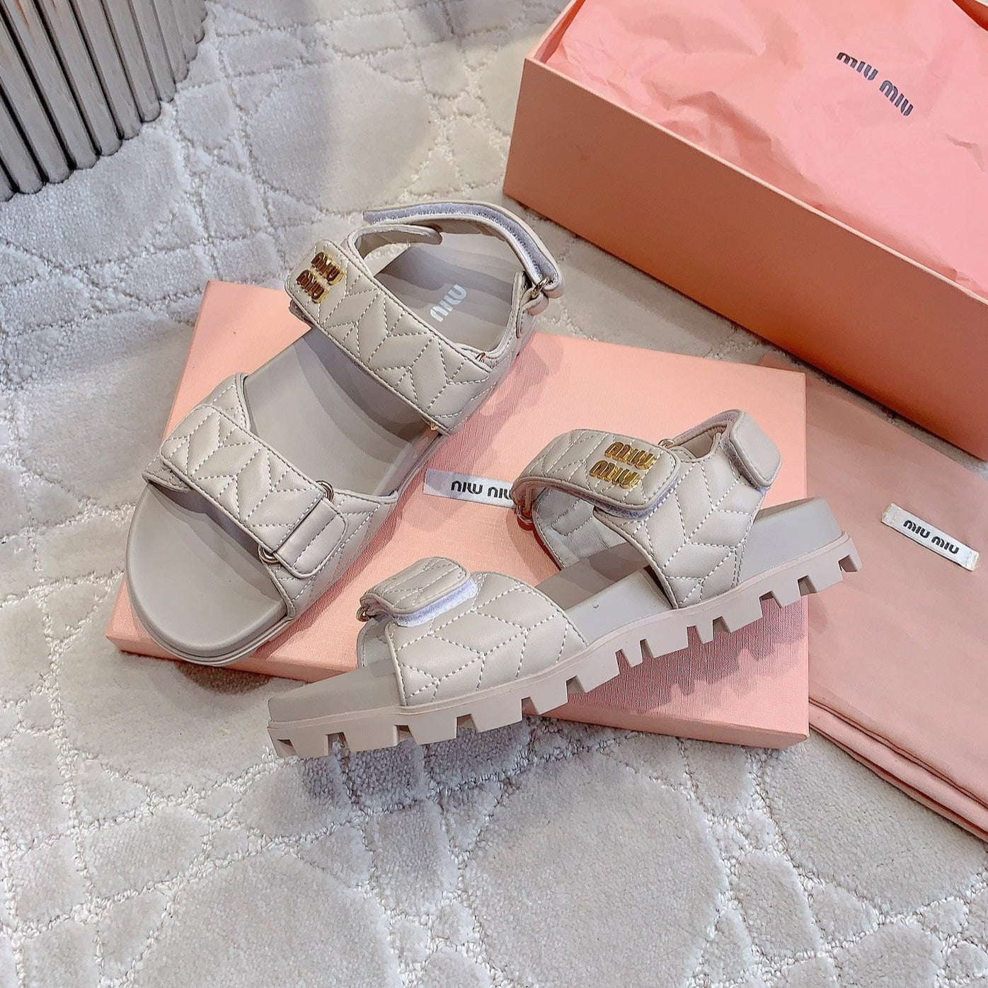 Sandals Beige Sheepskin With Horizontal Straps - 35