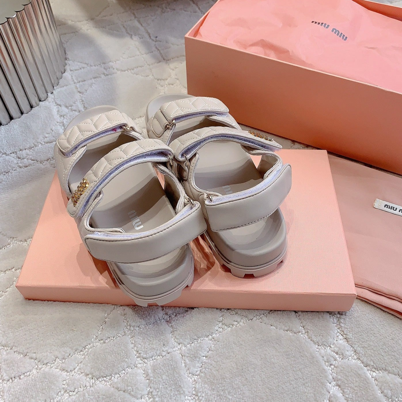 Sandals Beige Sheepskin With Horizontal Straps - 35