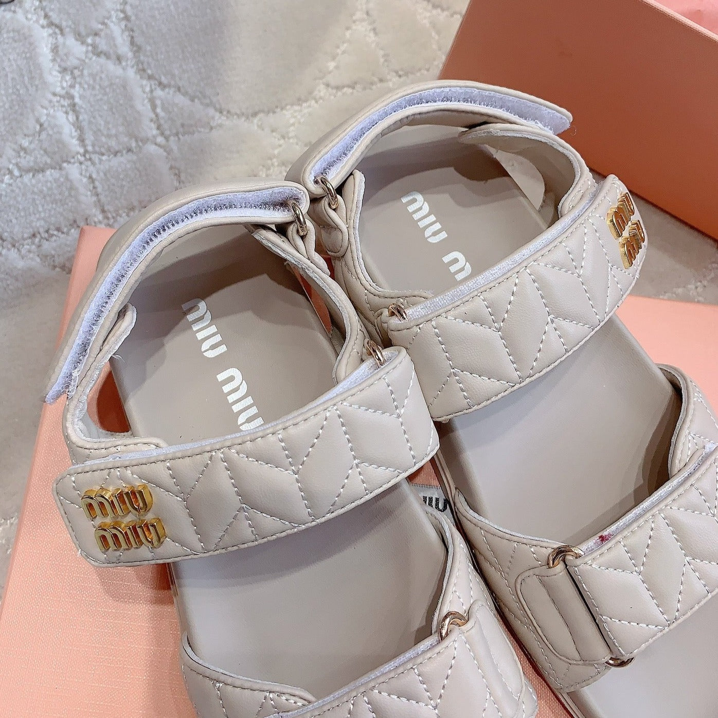 Sandals Beige Sheepskin With Horizontal Straps - 35