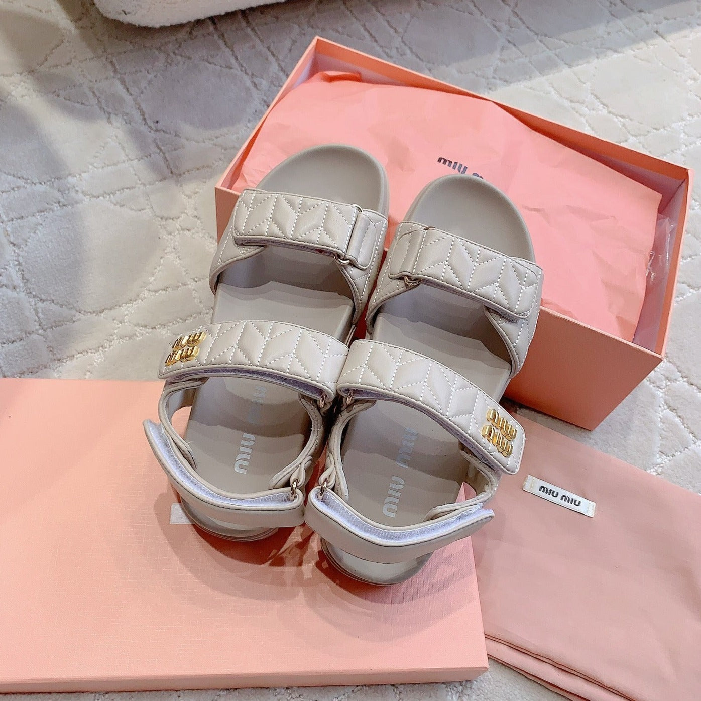 Sandals Beige Sheepskin With Horizontal Straps - 35